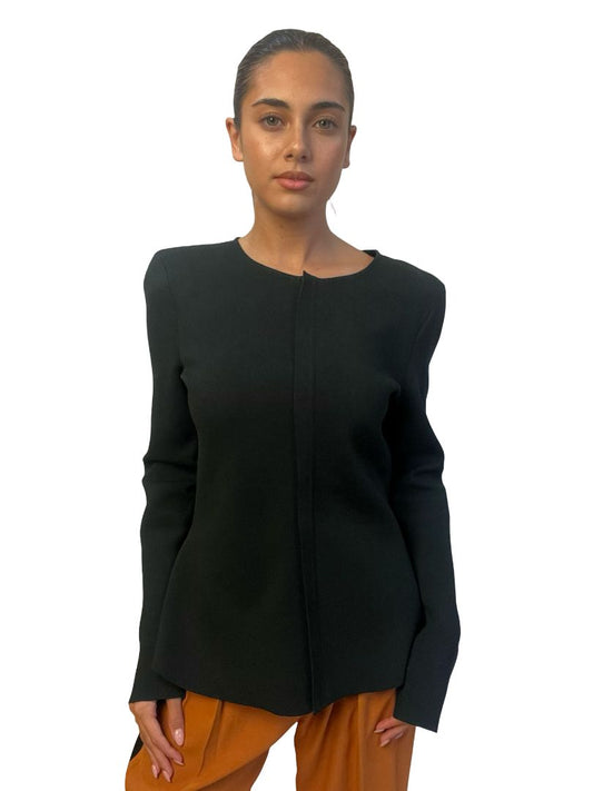 Scanlan Theodore Green Crepe Knit Zip Up Blouse. Size: L