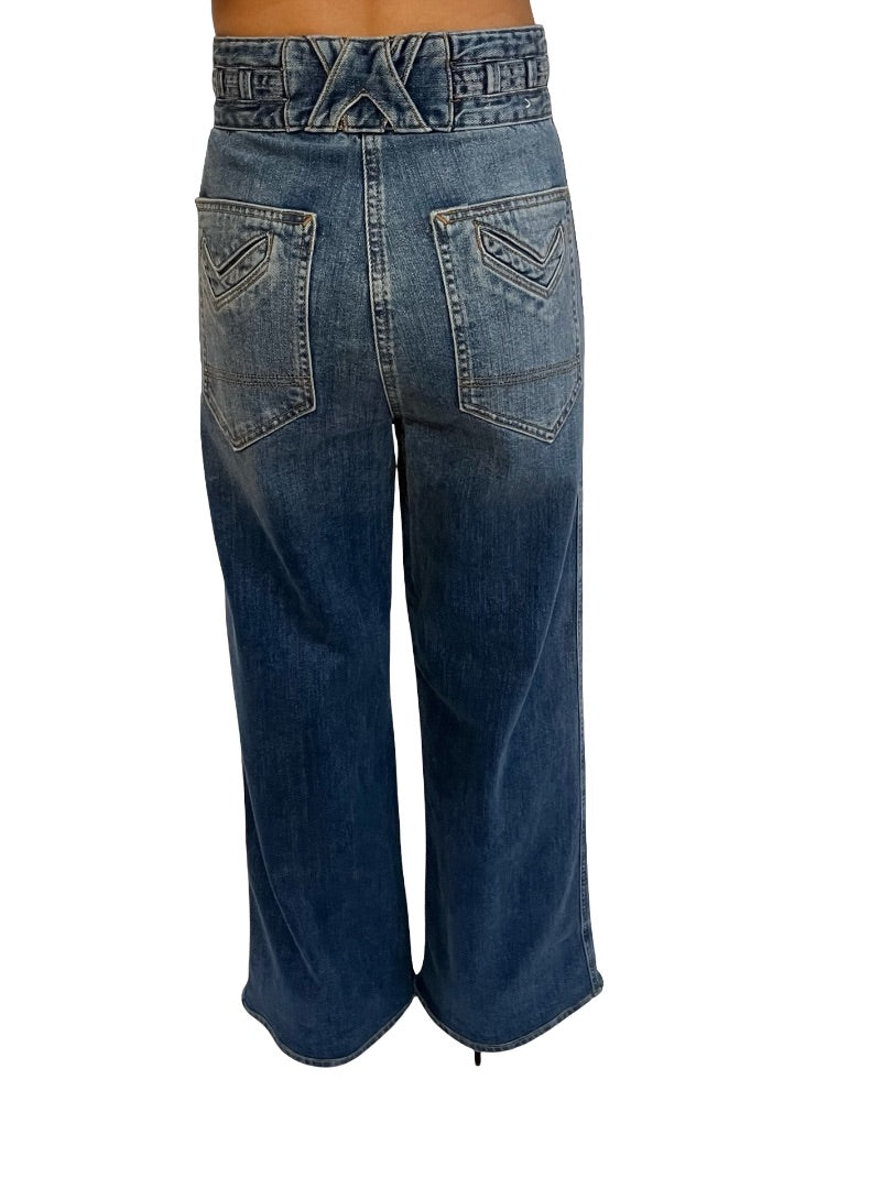 Scanlan Theodore Blue High Waisted Double Button Jeans. Size: 24