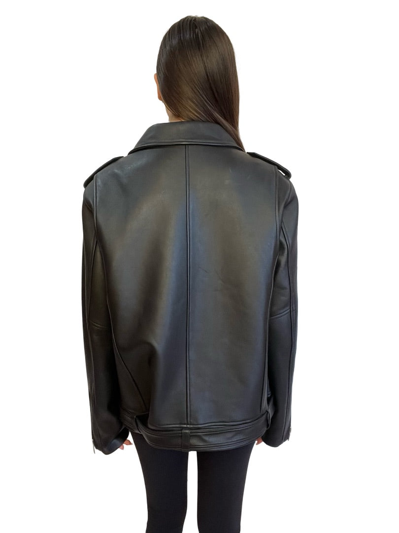 Ena Pelly Black Biker Leather Jacket. Size: 12