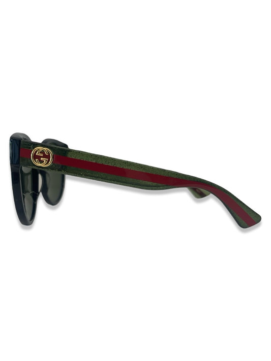 Gucci Black Sunglasses w/ Gucci Stripe.
