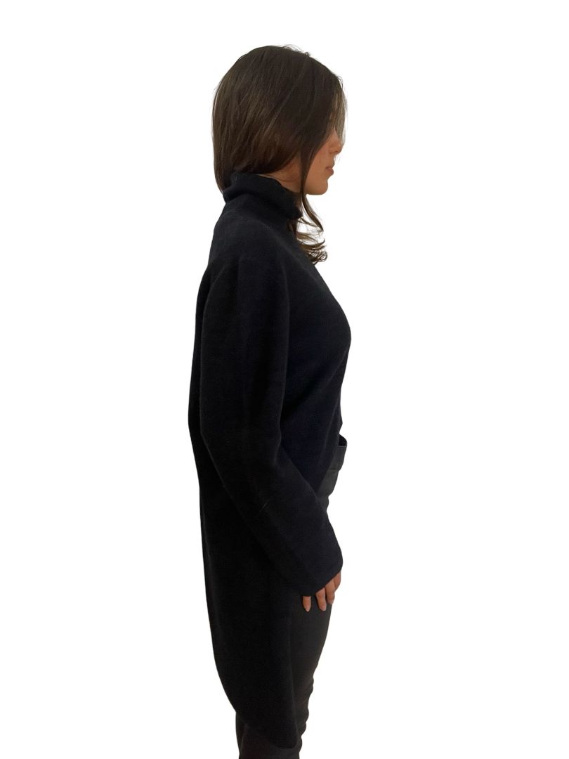 Dion Lee Black Wool Mock Neck Long Dress w Circular Cut-Out. Size: 10