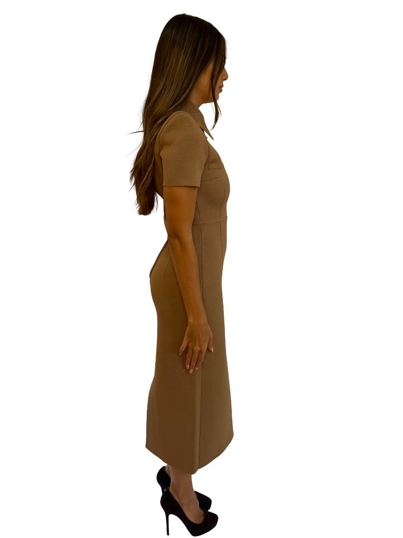 Scanlan Theodore Light Brown Crepe Knit Structured Dress. Size: XS