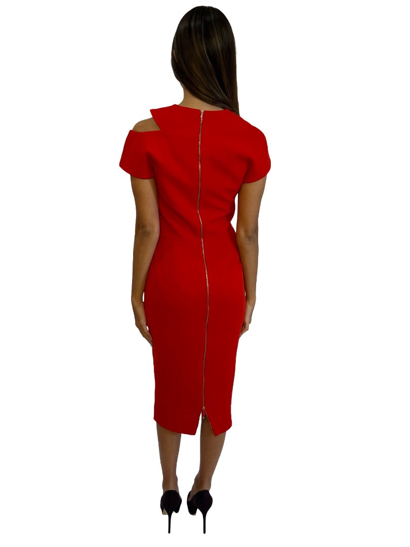 Victoria Beckham Red Spring / Summer 2015 Darted Dress. Size: 8