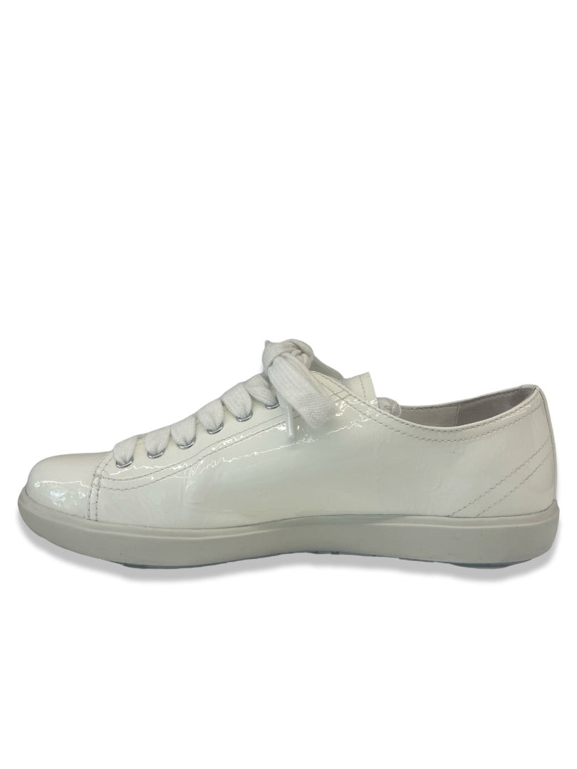 Prada White 'Calzature Donna' Patent Leather Sneaker. Size: 38