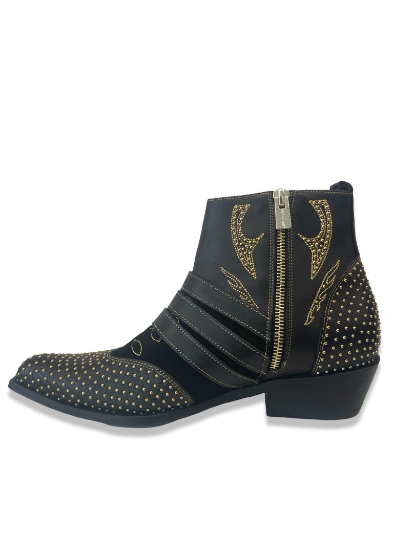 Anine Bing Black/Gold 'Penny' Western Ankle Boots. Size: 37