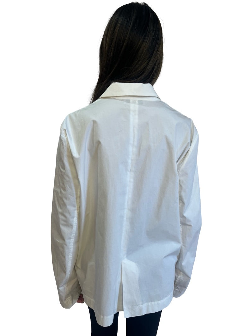 Lee Mathews White Ruffle Pocket Shirt. Size: 3