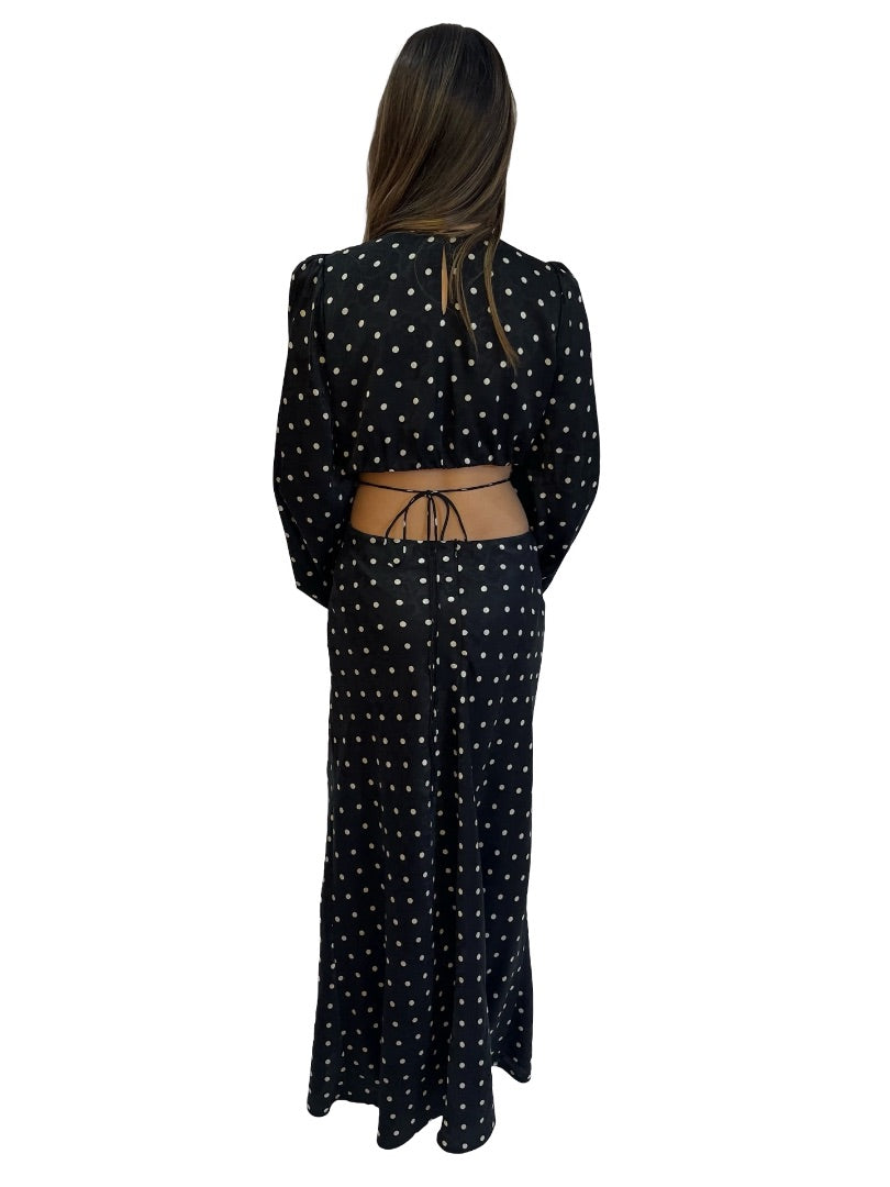 ASTR The Label Black / White Floral Print Polka Dot Long Sleeve Dress. Size: S