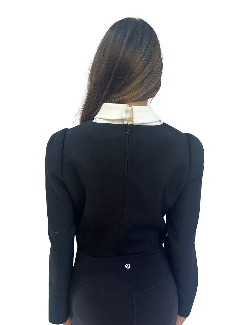 Shushu/Tong Black Collared Crop Top w/ Waist Bow. Size: 8