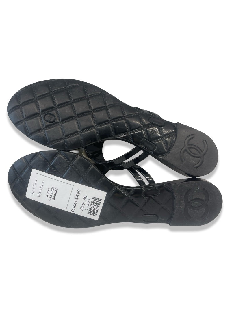 Chanel Black Camellia Sandal. Size: 39
