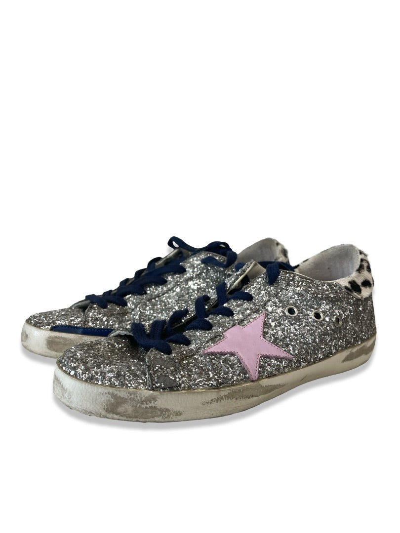 Golden Goose Silver Glitter Sneaker. Size: 40