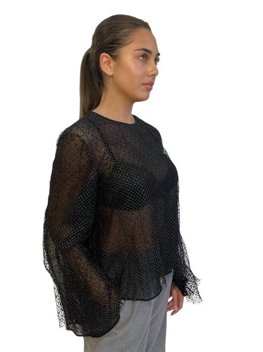 Scanlan Theodore Black Metal Knit Blouse. Size: M