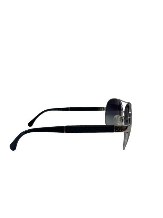 Chanel Silver/Black Aviator Sunglasses.