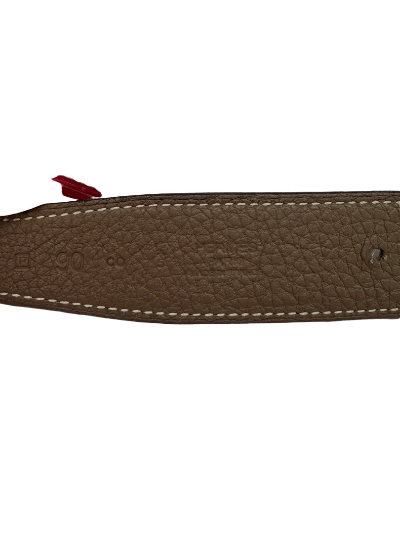 Hermes Brown / Black Reversible Belt W Silver Buckle. Size: 90cm
