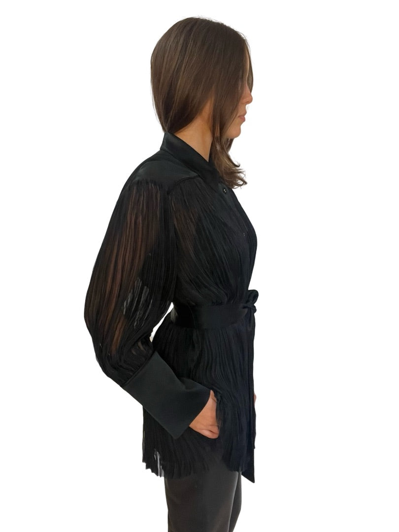 Aje Black Aerial Oversized Pleated Shirt. Size: 10