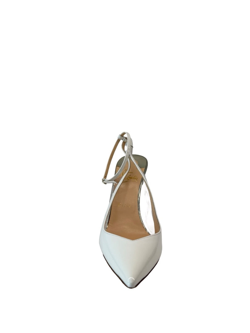 Christian Louboutin White Patent Leather Sling Back Heel. Size: 39