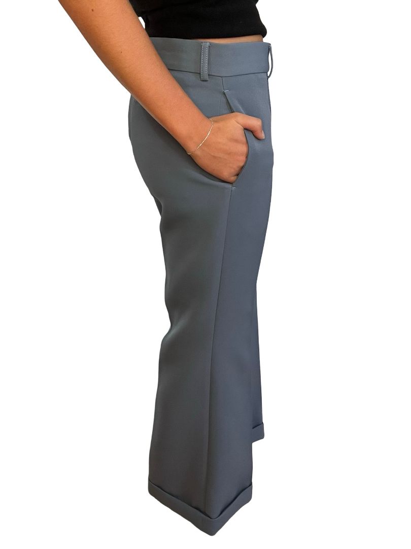 Acne Studios Slate Blue Pleated Trousers W Stitched Cuff. Size: 36