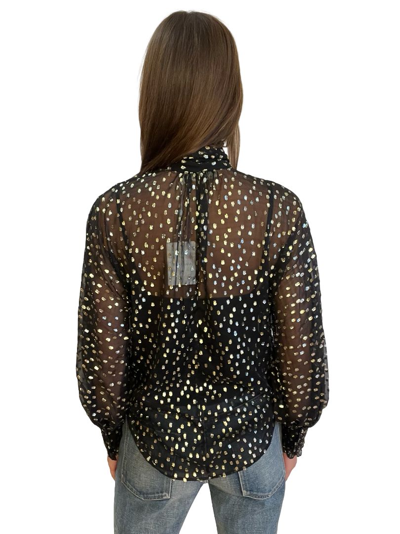Zimmermann Black / Gold Lurex Spot Blouse. Size: 0