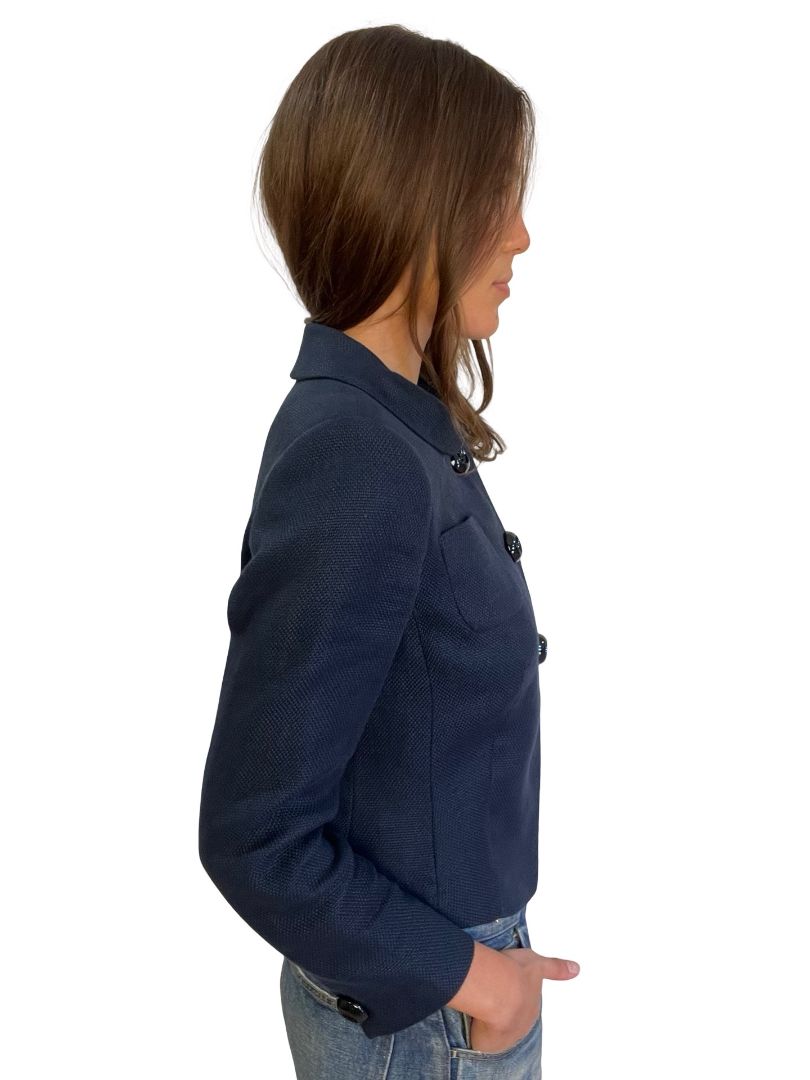 Anna Thomas Navy Linen Buttoned Jacket. Size: 10