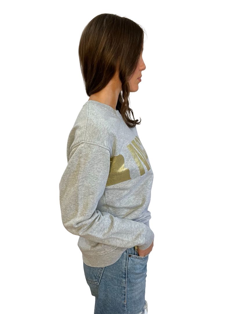Alexander McQueen Grey Crewneck w/ Metallic Gold Font. Size: S