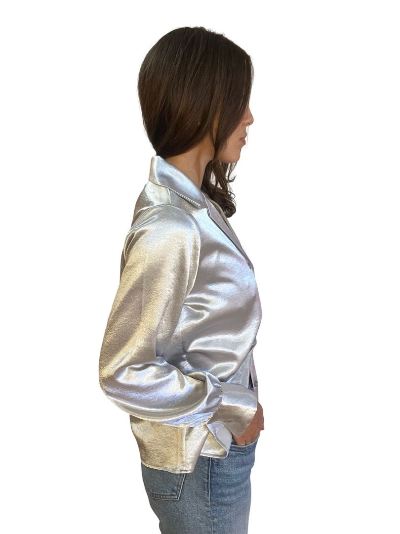 Anine Bing Silver Mylah Satin Shirt. Size: XS