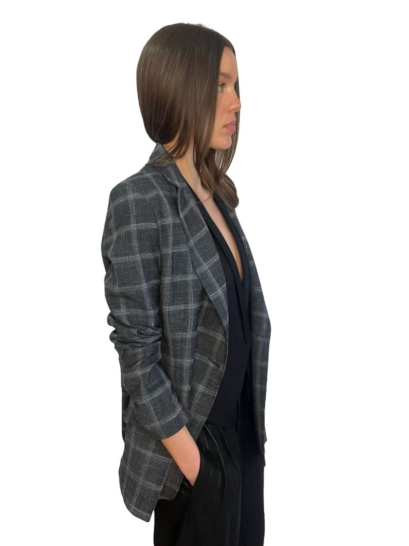 Rabens Saloner Slate Grey Check Blazer. Size: S
