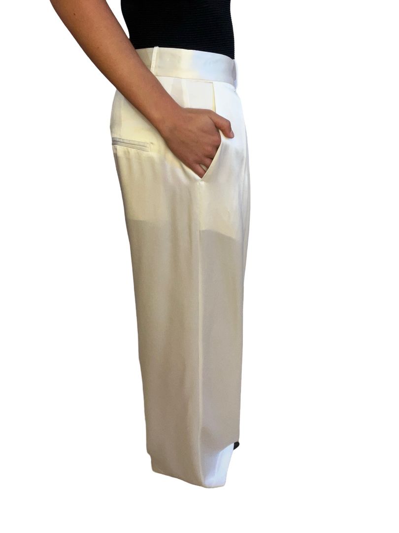 Michael Lo Sordo Cream 'Relaxed Silk Boy Pants'. Size: 14