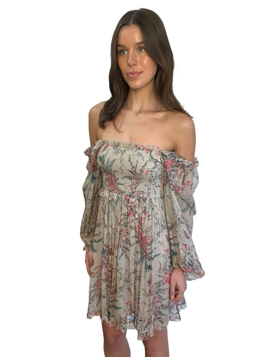 Zimmermann Neutral / Multi-Colour Bayou Flare Silk Mini Dress. Size: 0/1