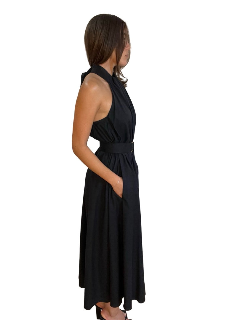 Scanlan Theodore Black Halter Neck Maxi w Ring Belt. Size: 8