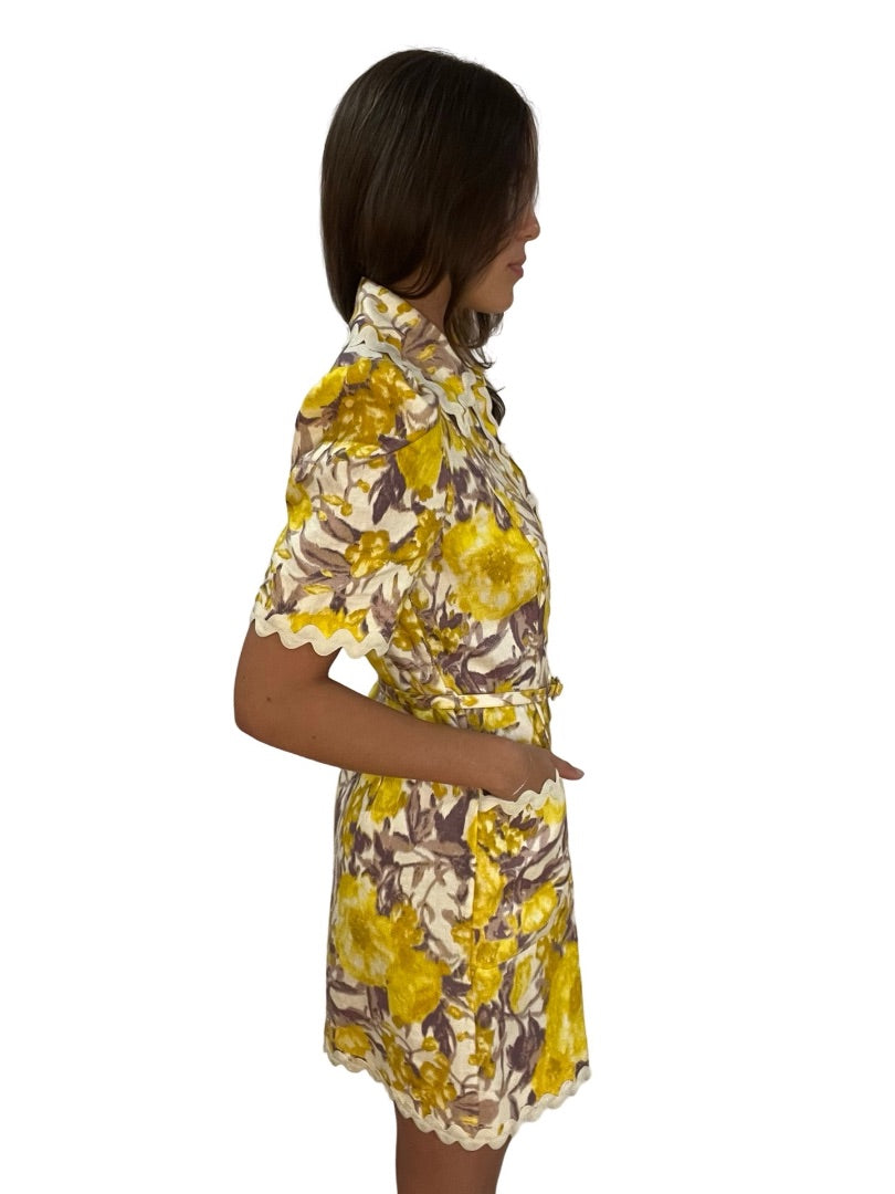 Zimmermann Yellow Print Short Sleeve Dress. Size: 2