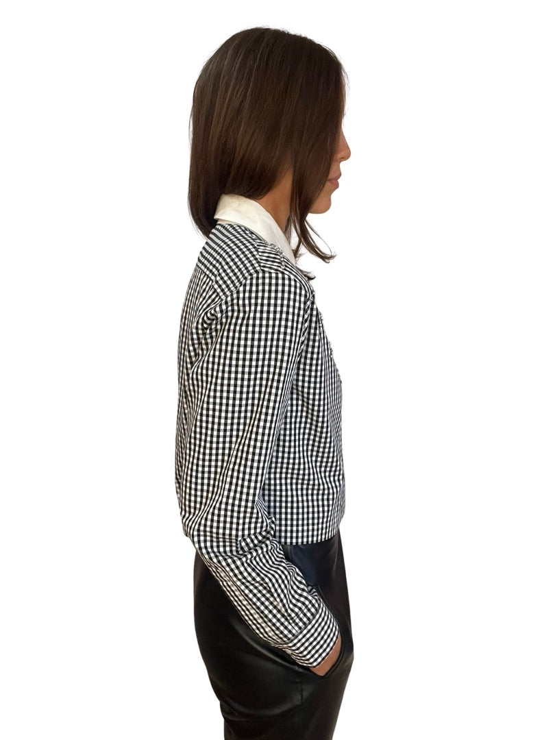 Sandro Black / White Rockfall Embellished Shirt in Gingham. Size: 1