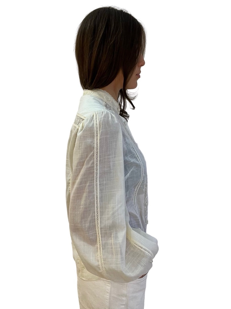 Zimmermann Cream 'Halliday Lace Trim' Shirt. Size: 1