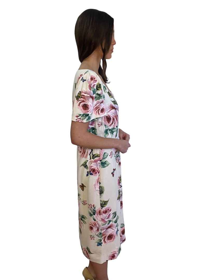Dolce & Gabbana Salmon Floral V Neck Floral Dress. Size: 50