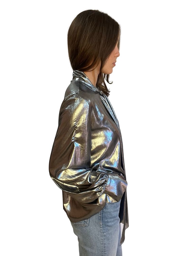 Carla Zampatti Silver Metallic Scarf Top. Size Size: 12