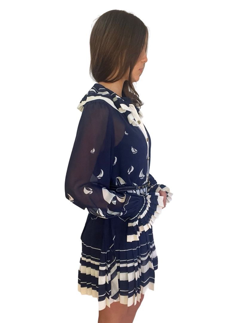 Zimmermann Navy Belted Knee Length Dress W Slip. Size: 2
