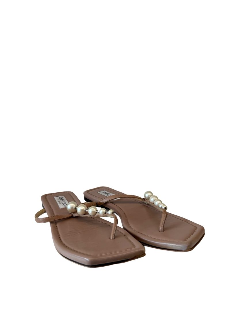 Jimmy Choo Nude Pink Pearl Sandals. Size: 38