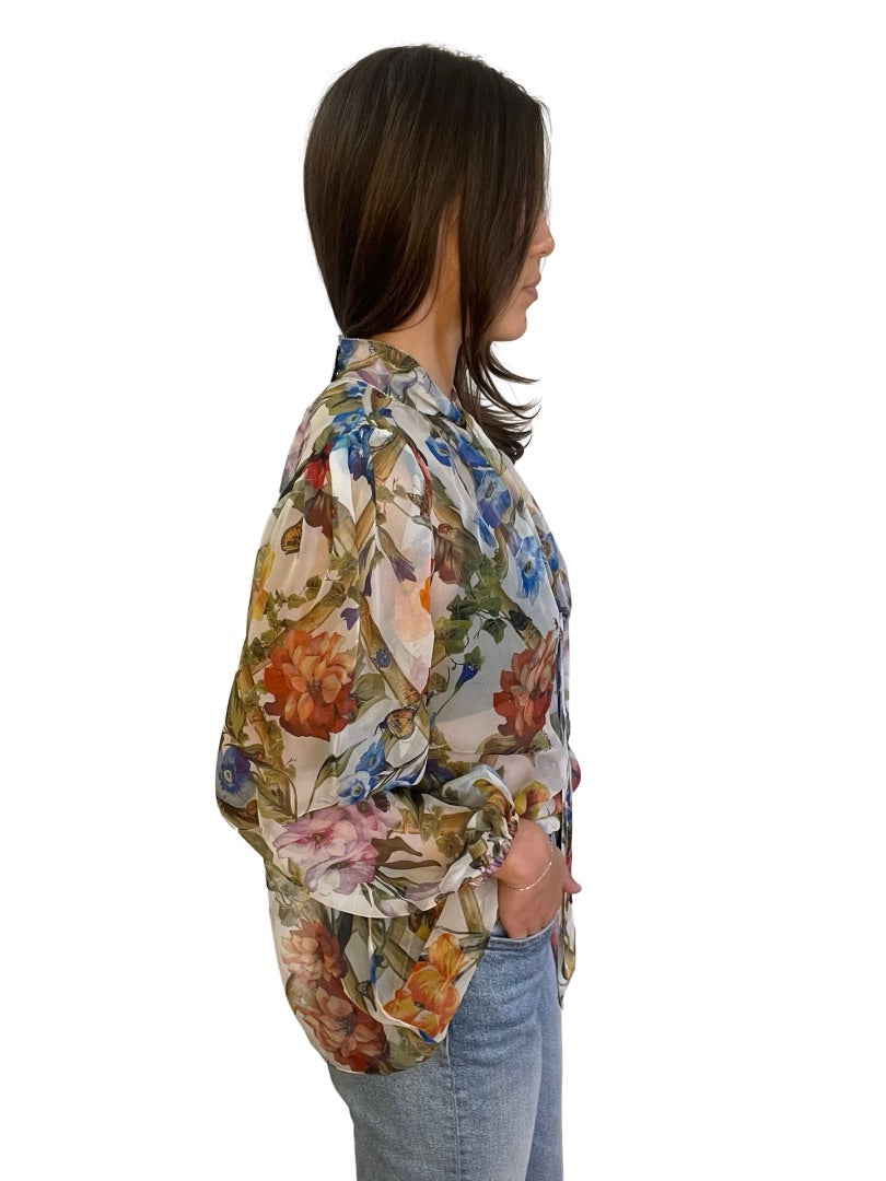 Dolce & Gabbana Multi-Colour High Neck Floral Print Blouse. Size: L