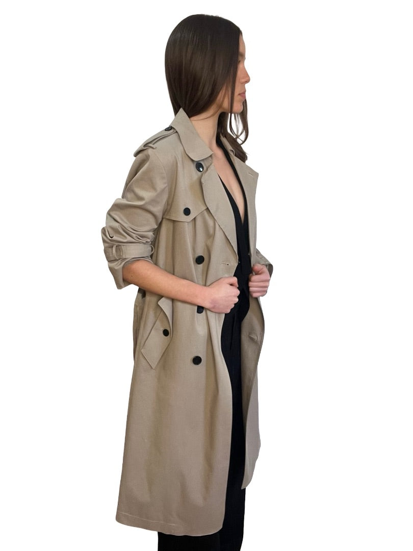 Zadig & Voltaire Beige Frayed Hem Double Breasted Trench. Size: XS