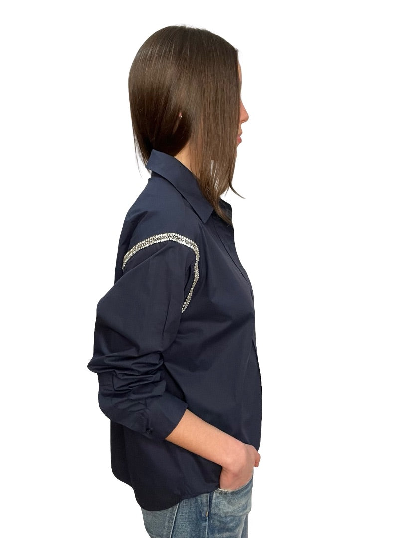 Sandro Navy Embellished Shirt. Size: S