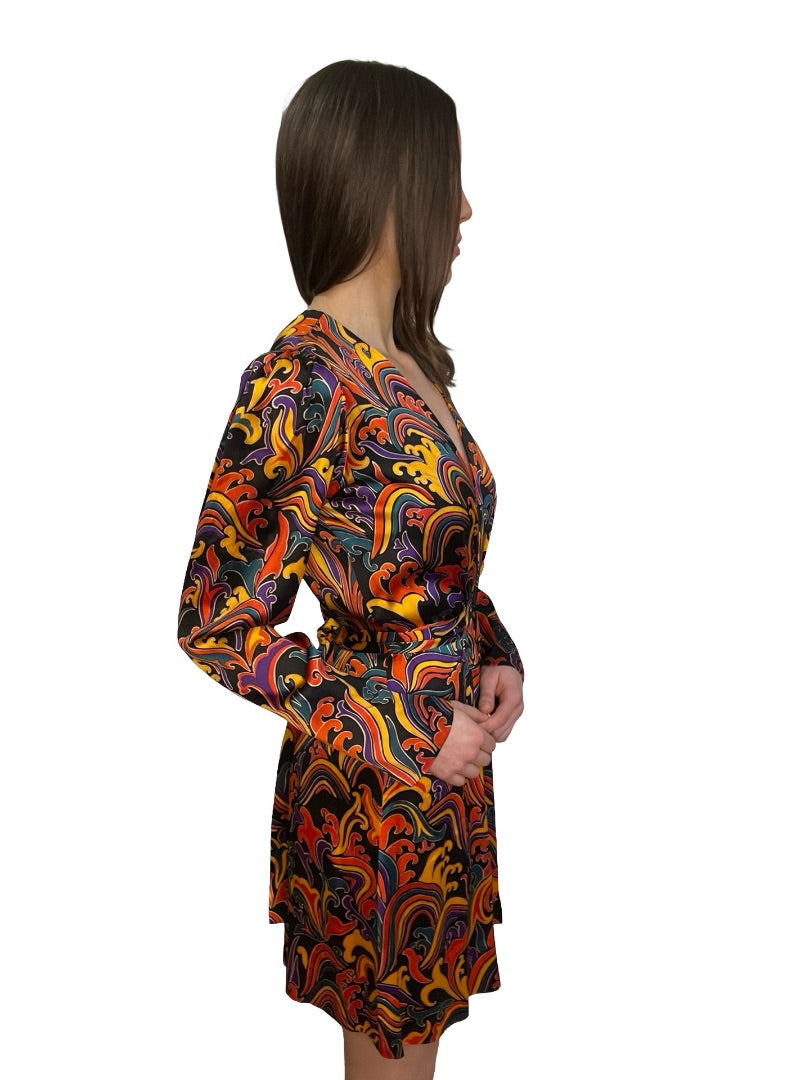 Saint Laurent Multi-Colour Satin Print Dress. Size:42