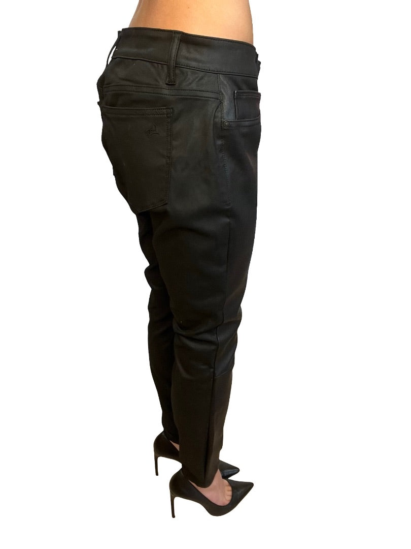 DL1961 Black Leather 'Emma Low Rise Skinny' Pants. Size: 32