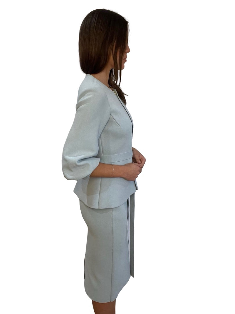 Scanlan Theodore Baby Blue Crepe Long Sleeve & Skirt Set. Size: S-M