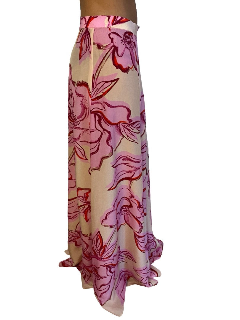Manning Cartell Pink / Cream Floral Print Maxi Skirt. Size: 8