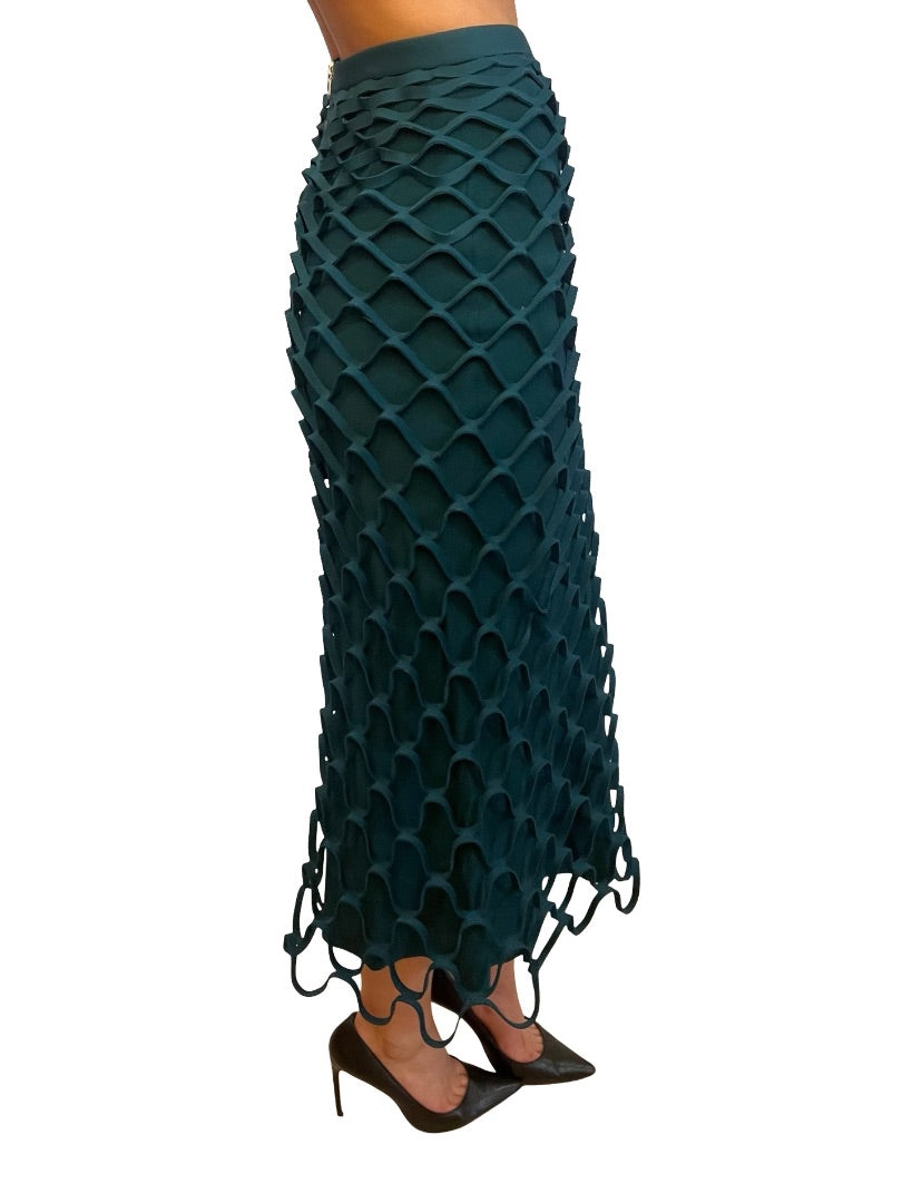 Dion Lee Dark Blue Fish Net Skirt. Size: S