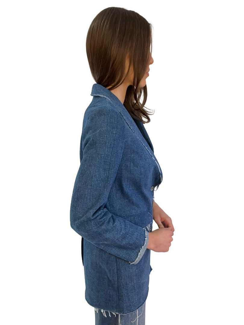 Gate31 Blue Frayed Denim Coat. Size: S