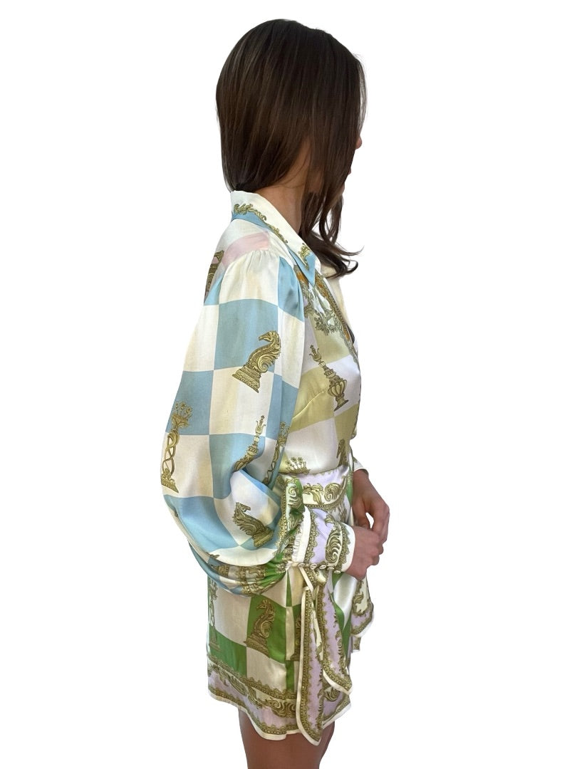 Alemais Multi-Colour Checkmate Silk Mini Dress. Size: 10