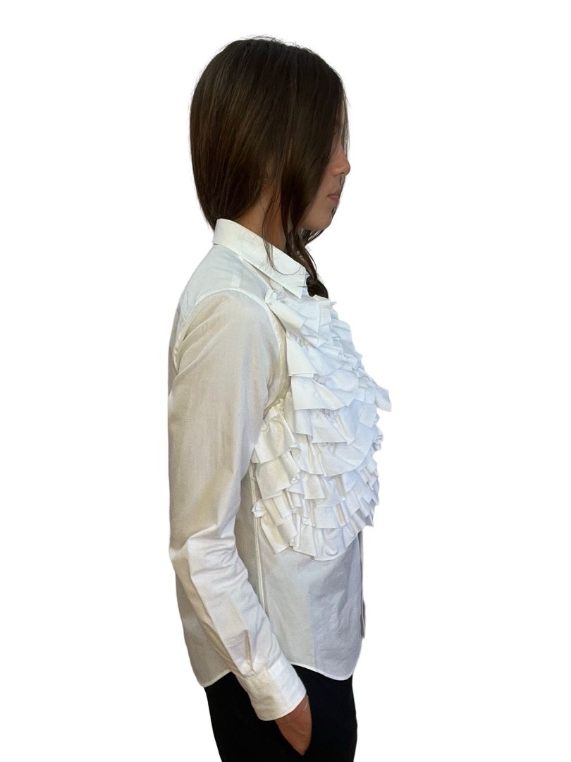 Comme Des Garcons White Exaggerated Ruffle Shirt. Size: S