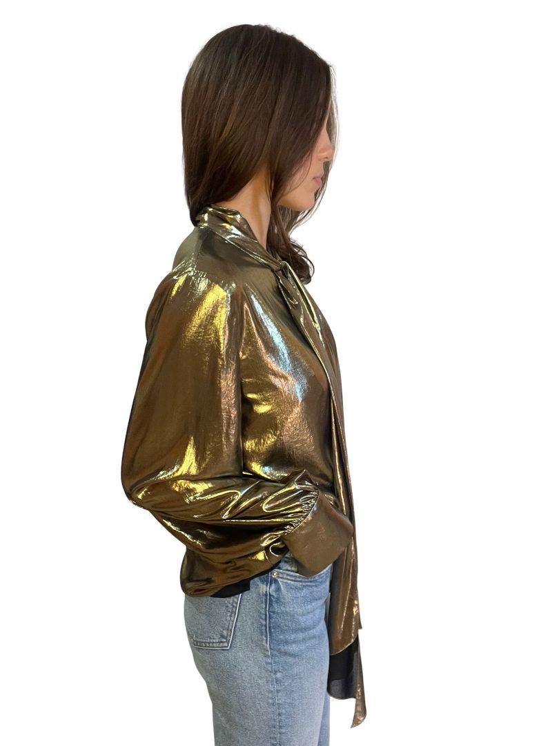 Carla Zampatti Gold Metallic Scarf Top. Size: 12