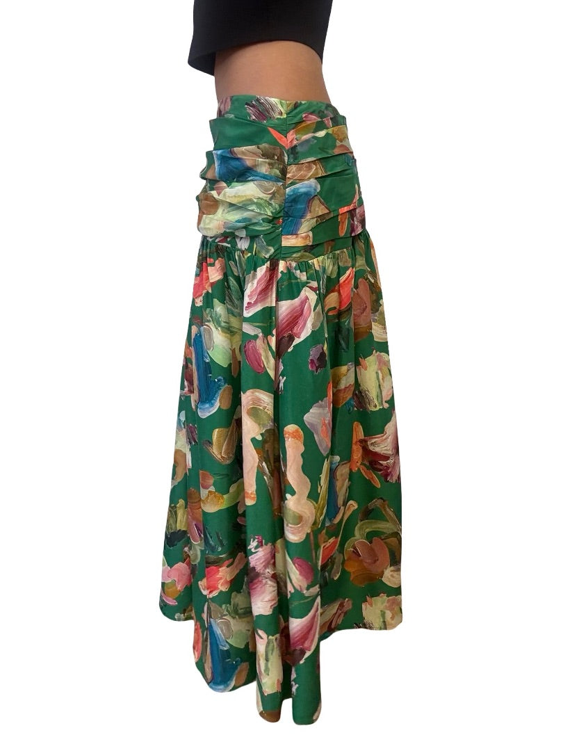 Alemais Green Arlo Paint Print Skirt. Size: 12