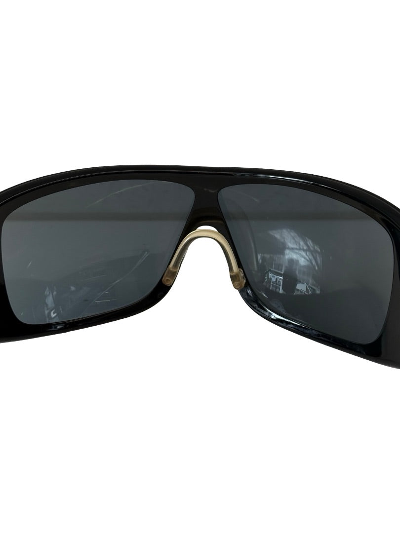 Chanel Black Vintage Wrap Around Ski Sunglasses.