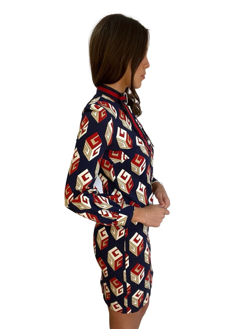 Gucci Navy / Multi-Colour Pattern Dress w/ Embellished Buttons. Size: M